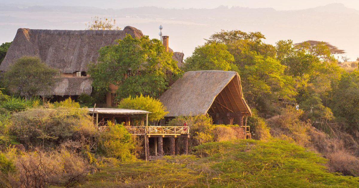 Image of the Lewa Wildlife Conservancy lodge in Kenya. It is surrounded by wilderness. 