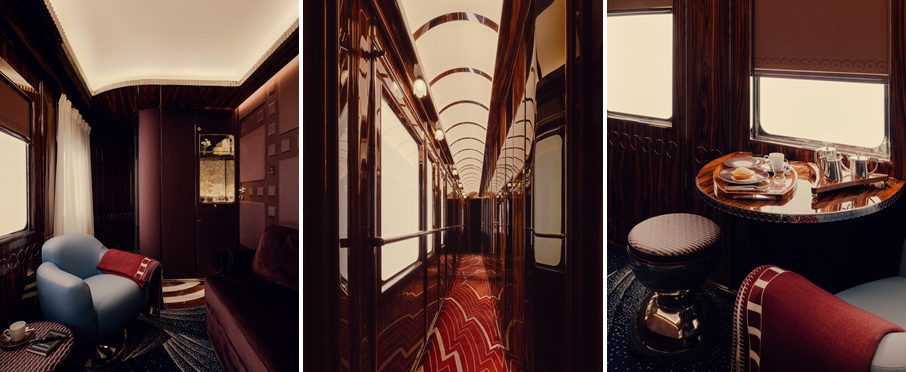 Montage of images showing the interior of the new Orient Express. New Orient Express - Silver Magazine www.silvermagazine.co.uk