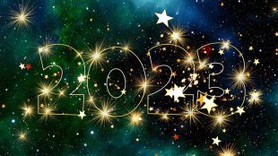 Image shows a sparkly 2023 on black background, fireworks etc