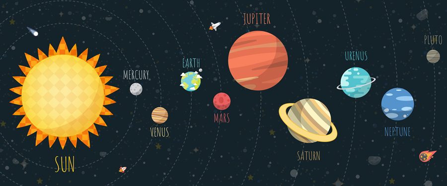 Set of Universe, The Colorful Solar System. Planet and space element on universe background. Vector illustration in cartoon style. The planets Silver Magazine www.silvermagazine.co.uk