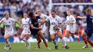 Amy Cokayne of England in action during the Guinness Women's Six Nations 2025 match between England and France at Allianz Stadium on April 26, 2025 in London, England. The Women’s Rugby World Cup 2025 UK article Silver Magazine www.silvermagazine.co.uk